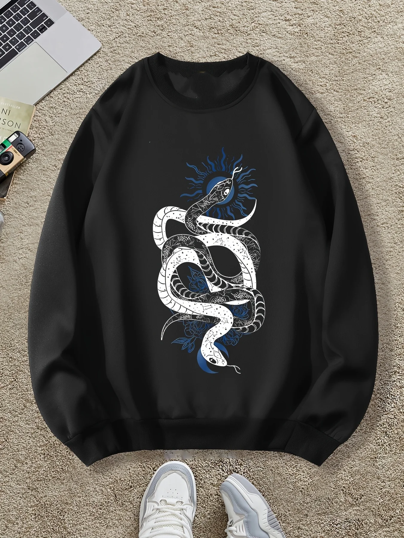 

Осенне-зимняя мужская и женская спортивная одежда с двойным змеиным узором и длинными рукавами, повседневная свободная уличная толстовка