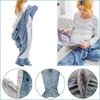 Cartoon shark lazy sleeping bag jumpsuit pajamas flannel animal home blanket jumpsuit hooded loose fitting nightgown