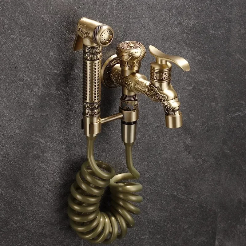 

Antique Hand Held Bidet Sprayer Douche Toilet Kit Antique Bronze Brass Shattaf Shower Head Copper Valve Set Jet Bidet Faucet Set