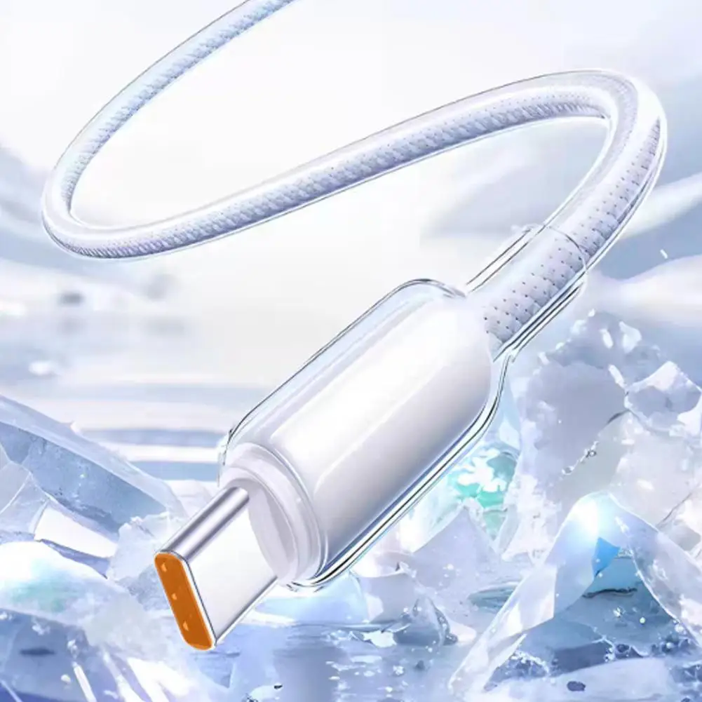 120W 6A Ice Feeling USB A To Type C Fast Charging Cable Transparent Nylon Braided Cord Resistant Phone Charger Wire