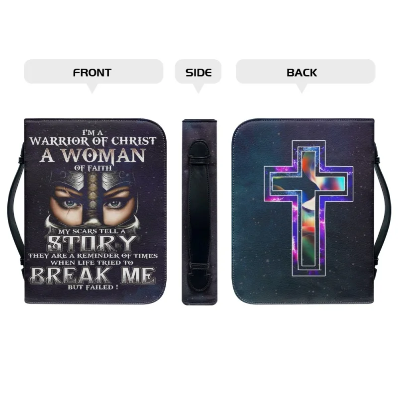 I'M A Warrior Of Christ A Woman Of Faith funda con estampado personalizado, bolsos de PU, libro de estudio, cajas de almacenamiento