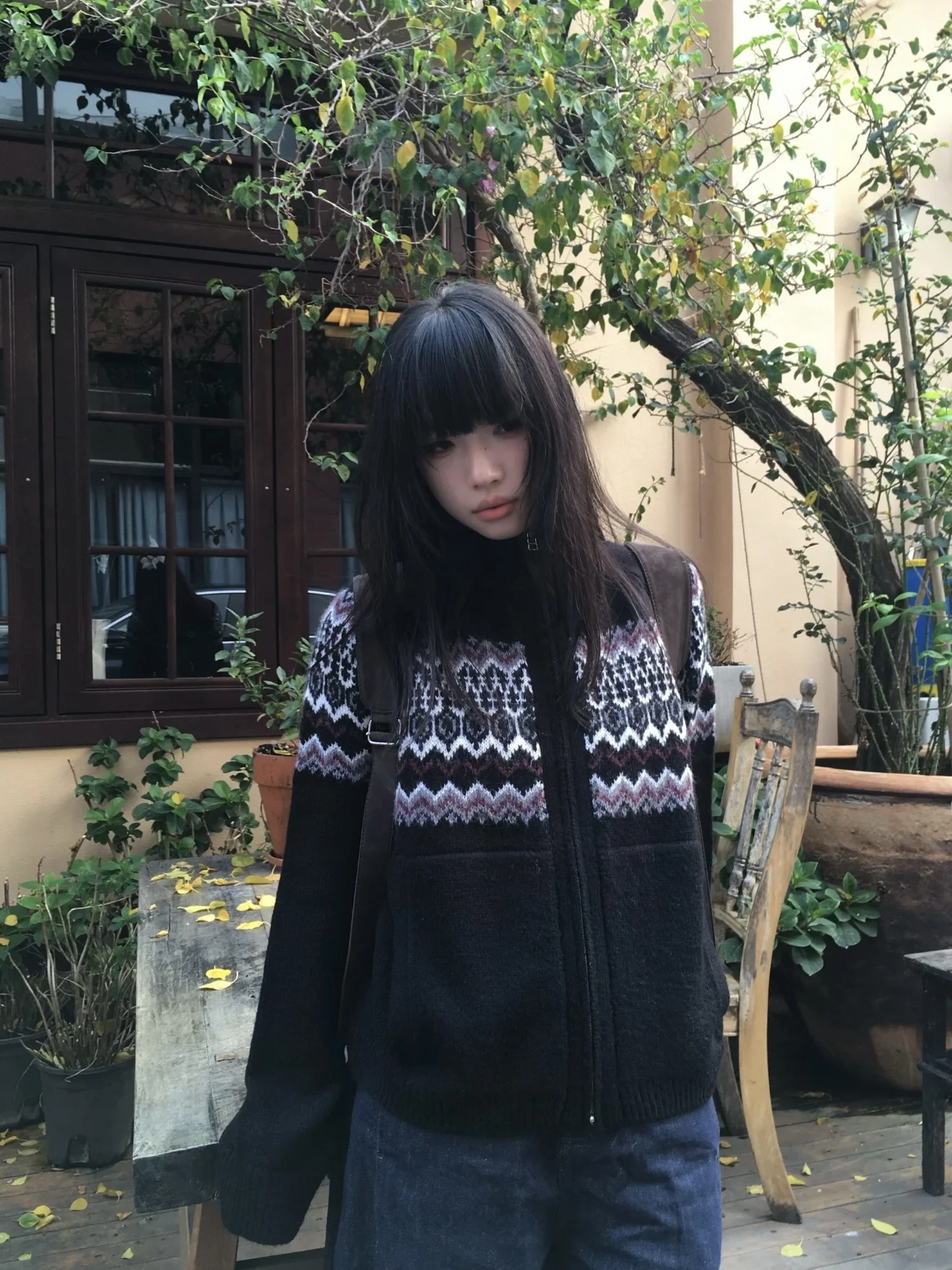 

Мужской кардиган в стиле ретро с узором Фэр-айл, свободный, универсальный, повседневный, на молнии, из полиэфирного волокна, с длинными рукавами, круглым вырезом