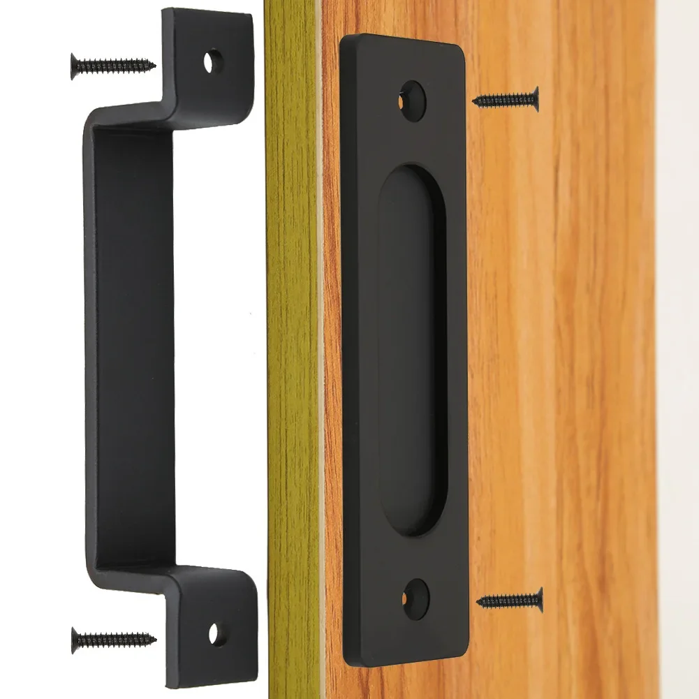 No-punch Heavy Duty Sliding Barn Door Handle Double Sided Design Black No-slotted Sliding Door Open Mounted Door Handle