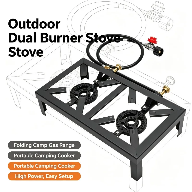 Portable 1/2 Burner Outdoor Propane Stove, Cooking Appliance With Adjustable 0-10Psi Regulator & Hose For Patio Camping Barbecue