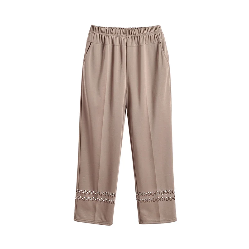 5XL 6XL 8XL Summer Women Thin Cropped Pants New Elastic High Waist Straight Pants Hollow Loose Middle-aged Female Casual Pants