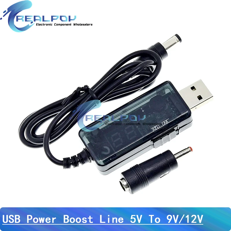 USB-Boost-Konverter DC 5 V auf 9 V 12 V USB-Aufwärtswandlerkabel + 3,5 x 1,35 mm Anschluss für Netzteil/Ladegerät/Stromrichter