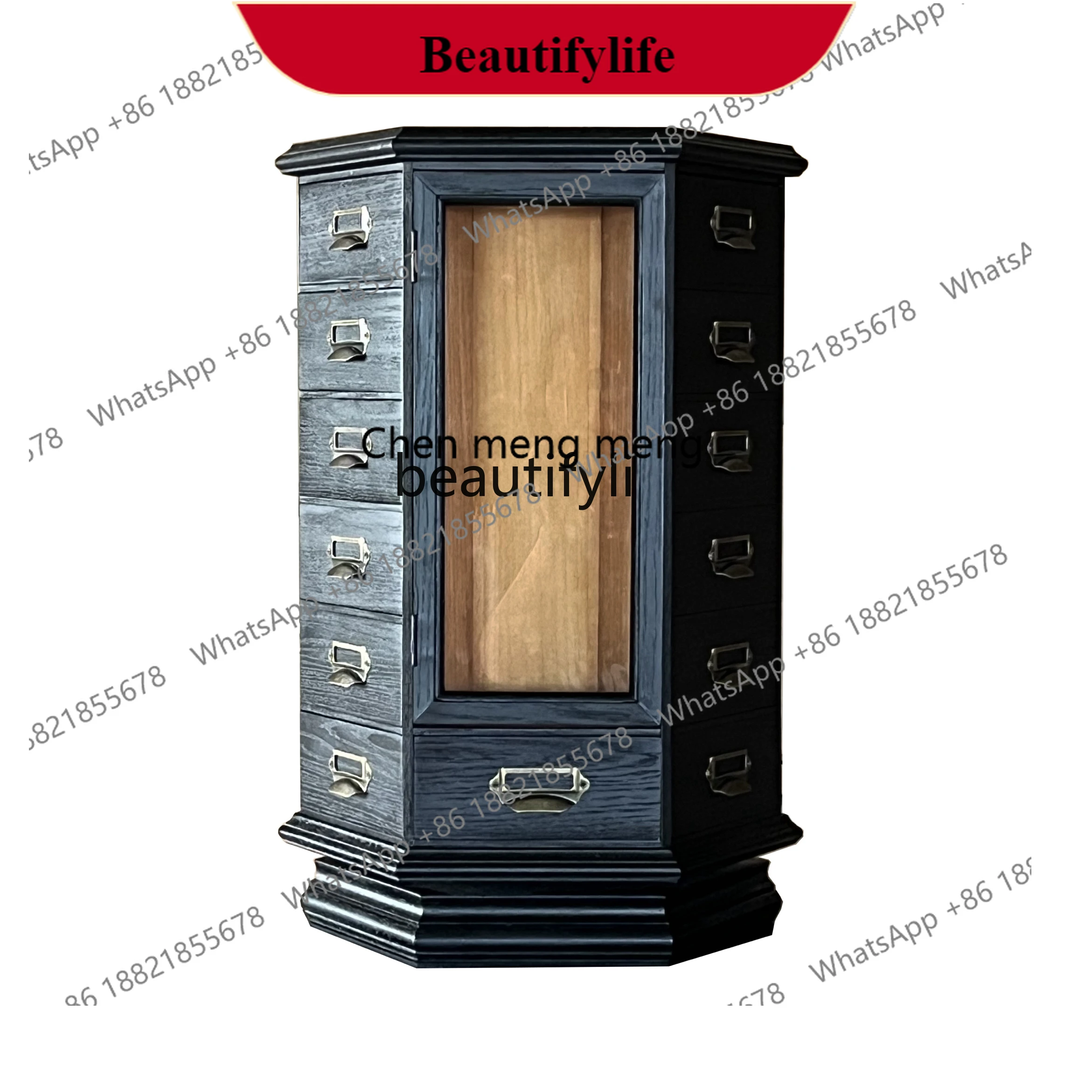 

G153 T Retro rotatable hexagonal display chest/drawer storage cabinet/traditional Chinese medicine cabinet