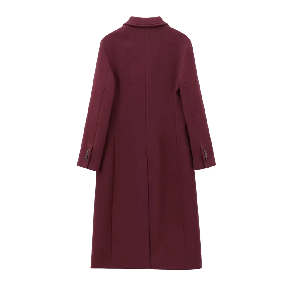 New autumn and winter women's clothing, loose collared double breasted wine red wool blended coat jacket