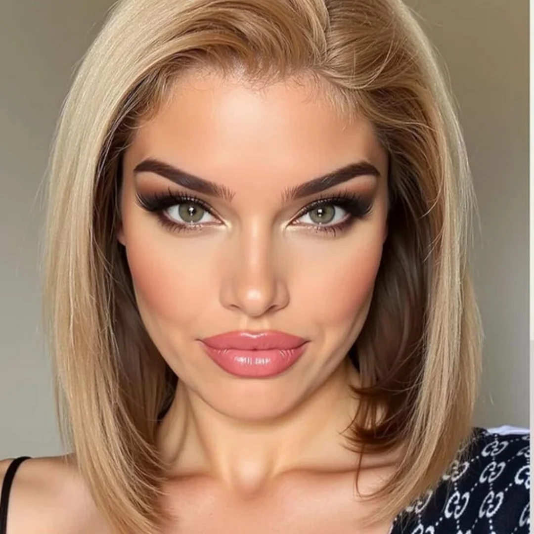 جميل بوب الطبيعية مستقيم الاصطناعية الدانتيل أعلى الباروكات تسليط الضوء على قصيرة العسل شقراء فوتورا شعر مستعار المصنع الأصلي ألياف سمراء #4