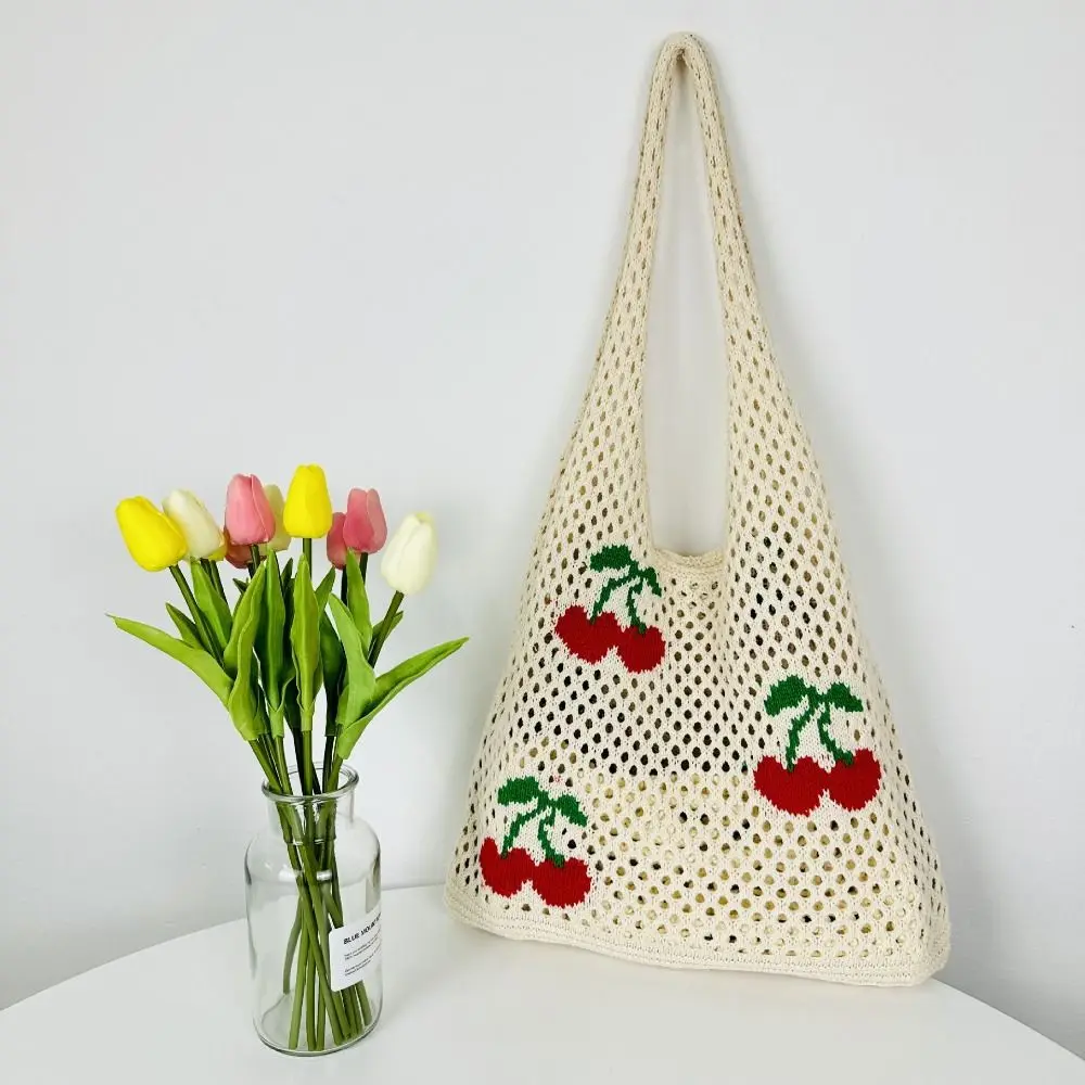 

Crochet Shoulder Bag Cute Large Capacity Cherry Tote Bag Knitting Bag Women