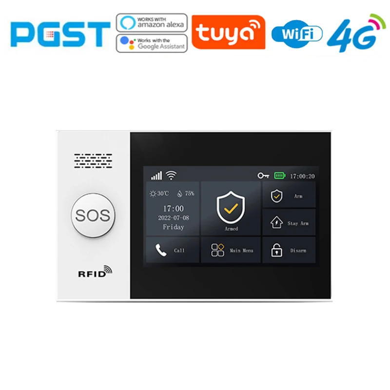 PGST PG107 4G Tuya Wireless Home WIFI Smart Home Security With Motion Detector Sensor Burglar Alarm System Support Alexa Google