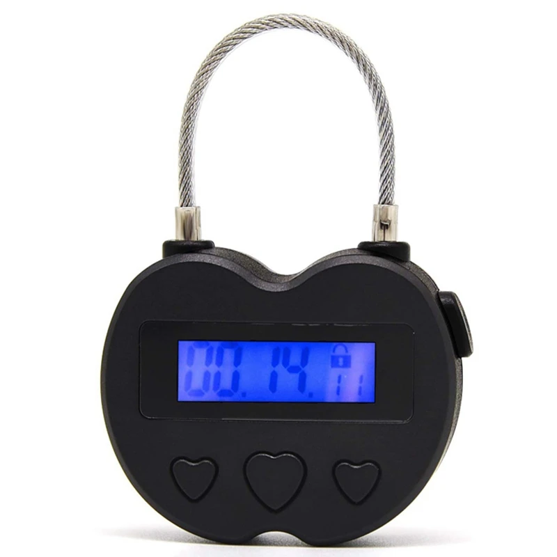 HFES 3X Smart Time Lock LCD Display Time Lock USB Rechargeable Temporary Timer Padlock Travel Electronic Timer Black