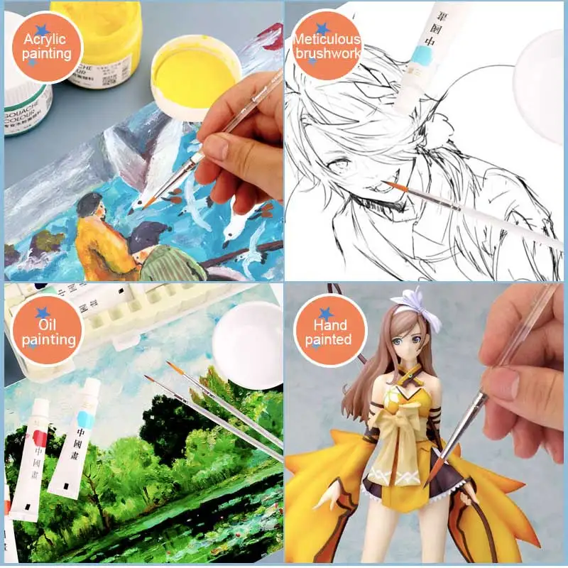 JOWOART 非常に細い先端アートペイントブラシナイロン毛 9 ピース水彩ガッシュアクリルロッドフックラインストロークペン初心者ツール