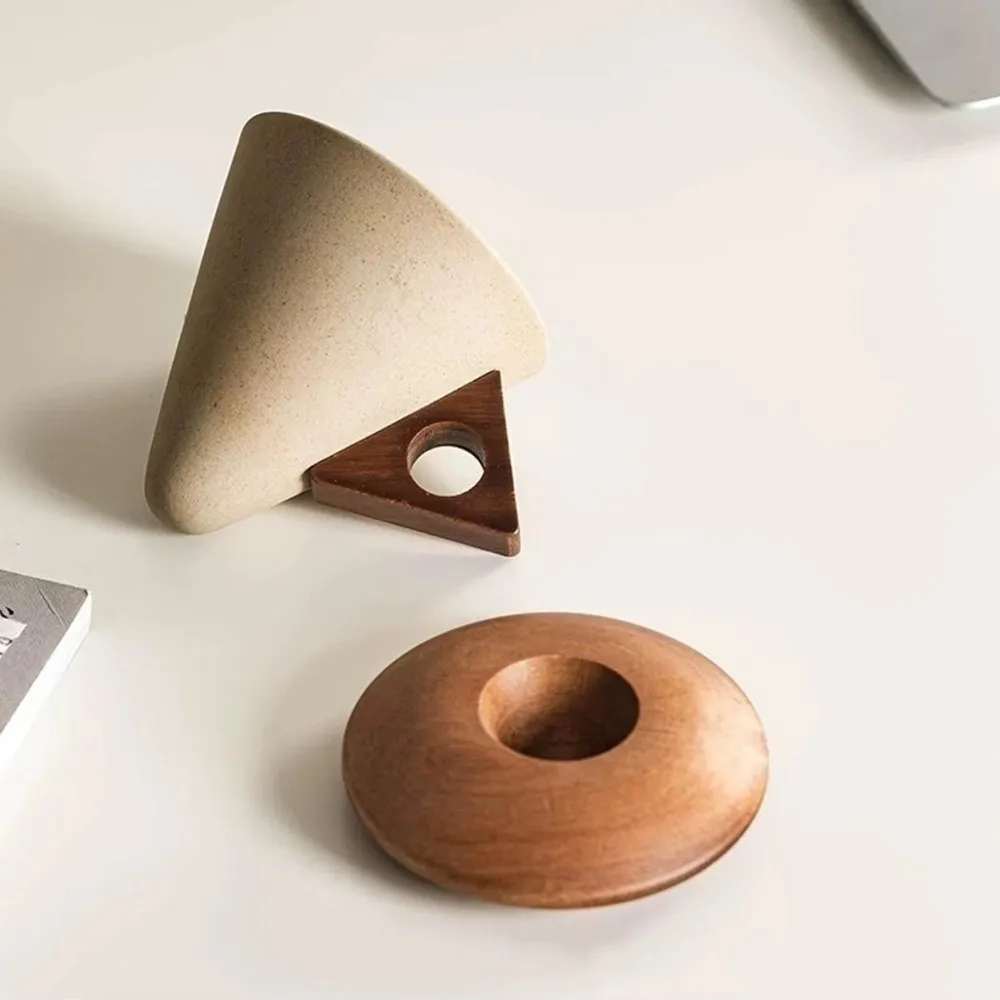 Triangular Cone Ceramic Coffee Cup Vintage Style Drinking Cup Stoneware Cup Handmade Wooden Base Espresso Cup Coffee Shop