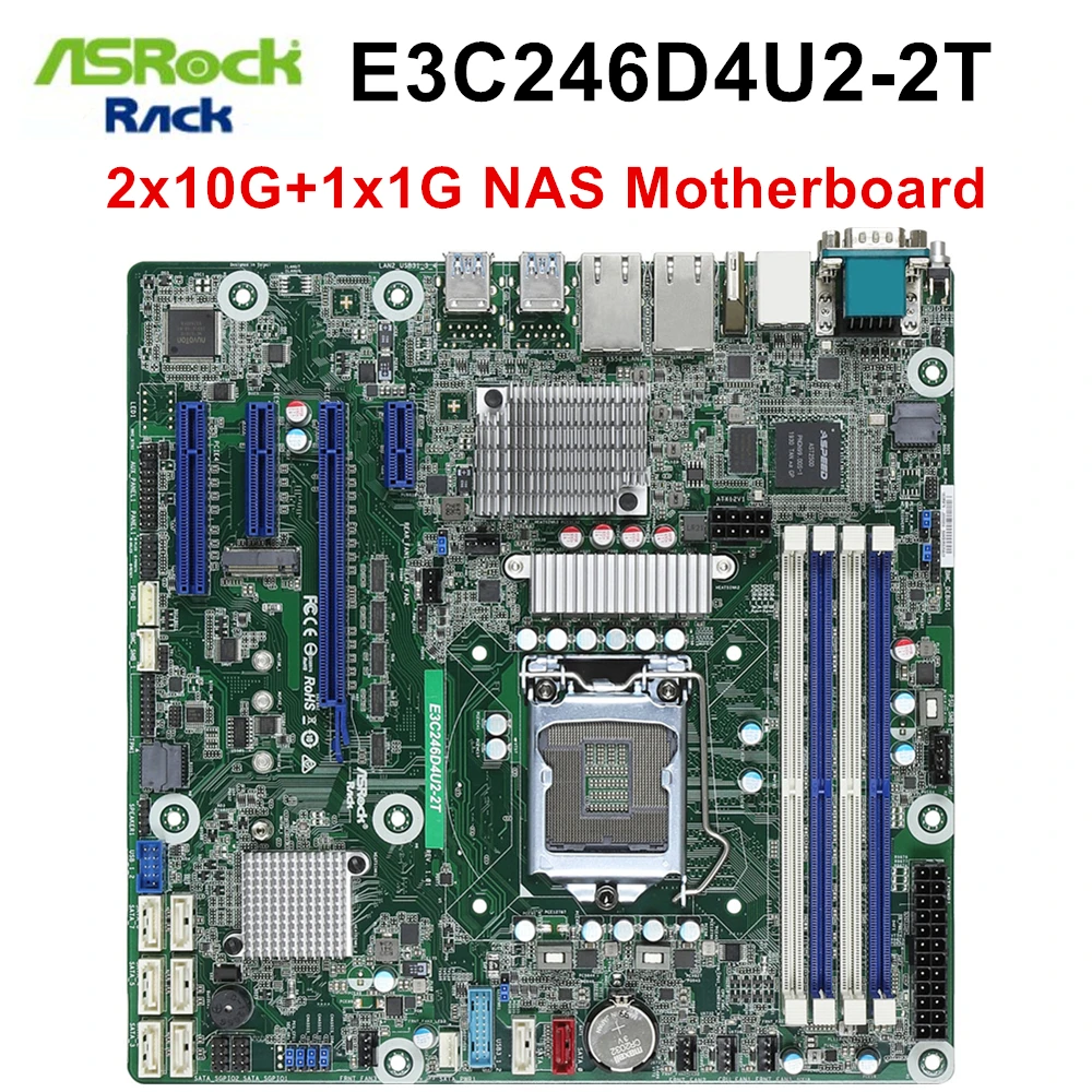 ASRock Rack 8-Bay 10G NAS Motherboard E3C246D4U2-2T Intel C246 IPMI 2x10G+1x1G NICs 8*SATA 1*M.2 4*DDR4 4*PCIe M-ATX Mainboard