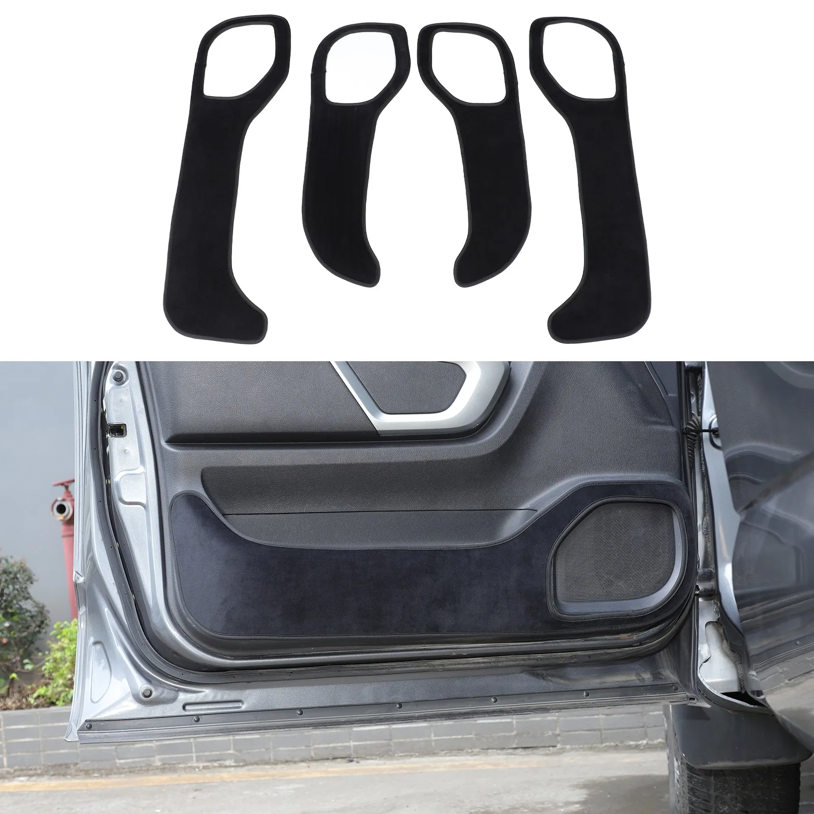 

Black Suede Car Interior Door Anti Kick Pad Trim For Nissan Titan 2016-2023 Soft Carbon Fiber Door Anti Dirty Protection Trim