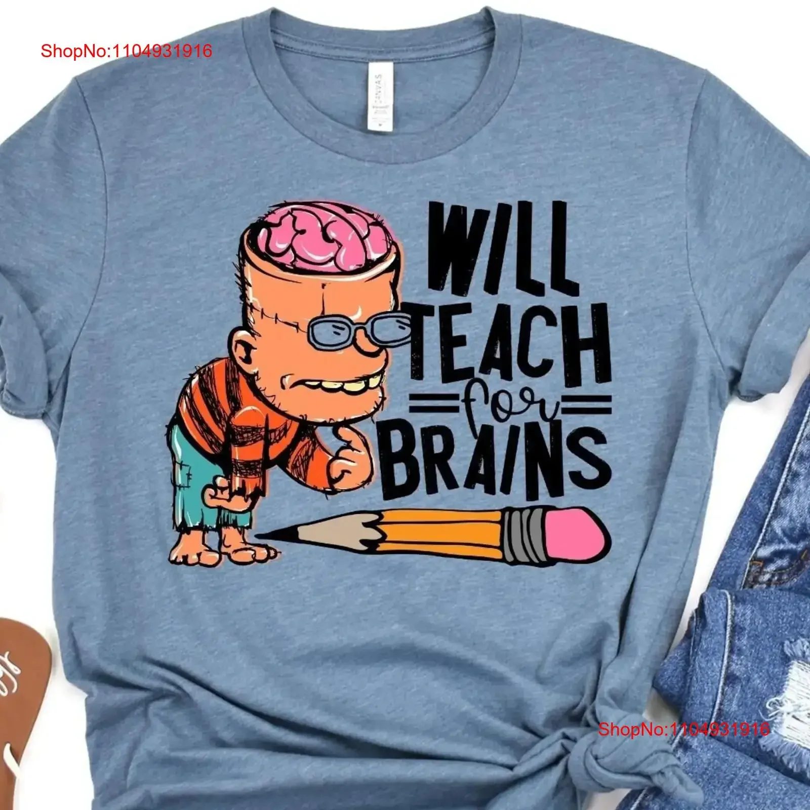 

Футболка Will Teach for Brains Хэллоуин Учитель Полевая поездка Учителя винтажная стираная повседневная универсальная стильная мягкая удобная