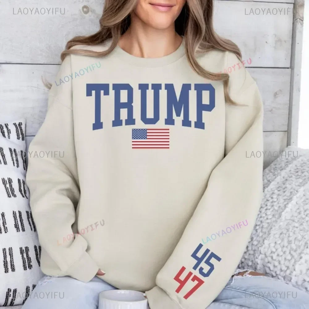 Trump 47 O-neck Sweatshirt Trump Train Hoodie - US Election 2024 Gift Donald Trump 47th President Drop-shoulder Sleeve Hoodie