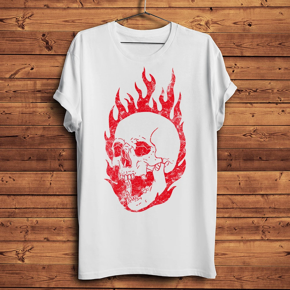 punk death Flames skull funny gothic T shirt Homme Men short sleeve o-neck casual TShirt Streetwear Unisex Tee no-sticker