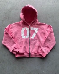 Y2k Zipper Hoodie Two Piece Set Hip Hop Digital Print Hooded Women Clothes Sweatshirts Drawstring Casual Sports Pants Street Set