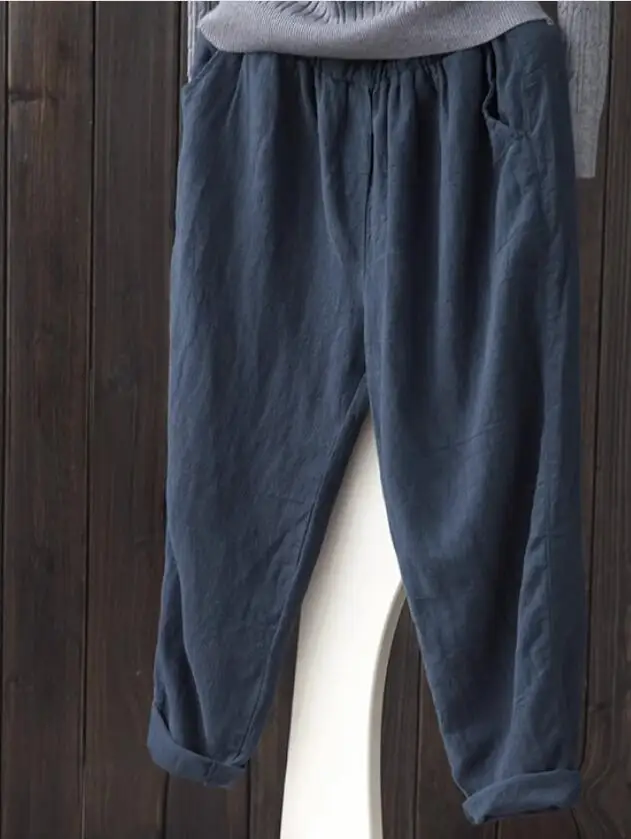 루즈핏 코튼 린넨 당근 팬츠 나인 포인트 캐주얼 팬츠 여성 여름 순면 린넨 하렘 팬츠 빈티지 코튼 린넨 루즈핏