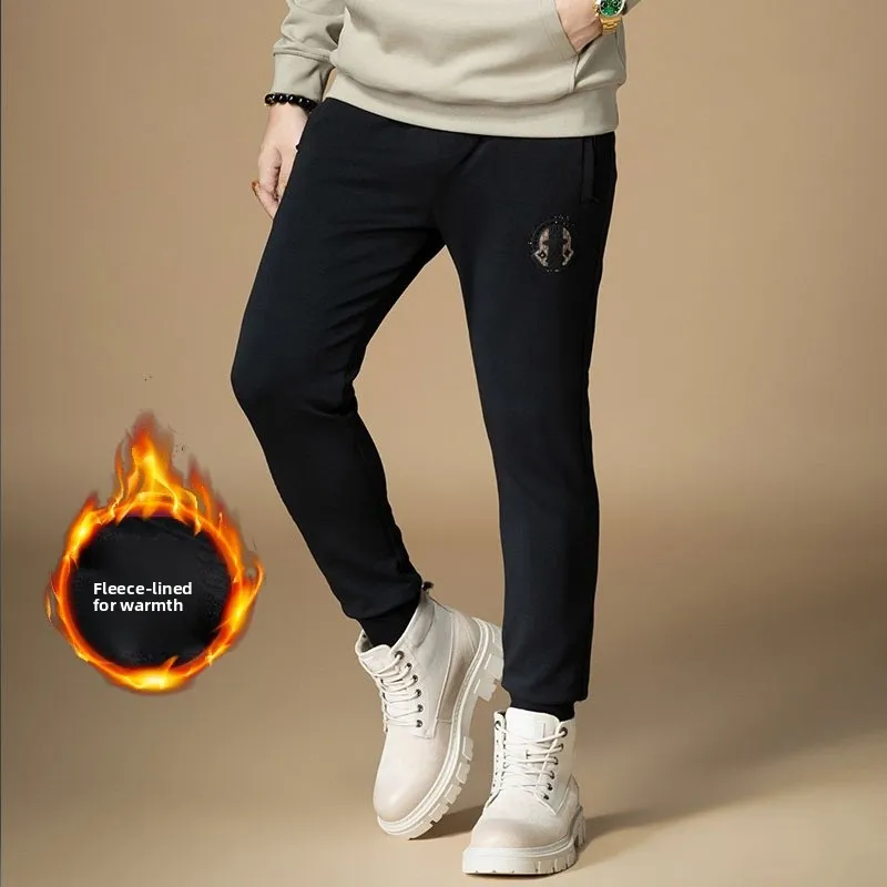 

Men's Fce Lined Casual Pants Autumn Winter Sle Trendy Brand Cuffed Sweatpants High End Bla Men's Pants Warmth Comfortable