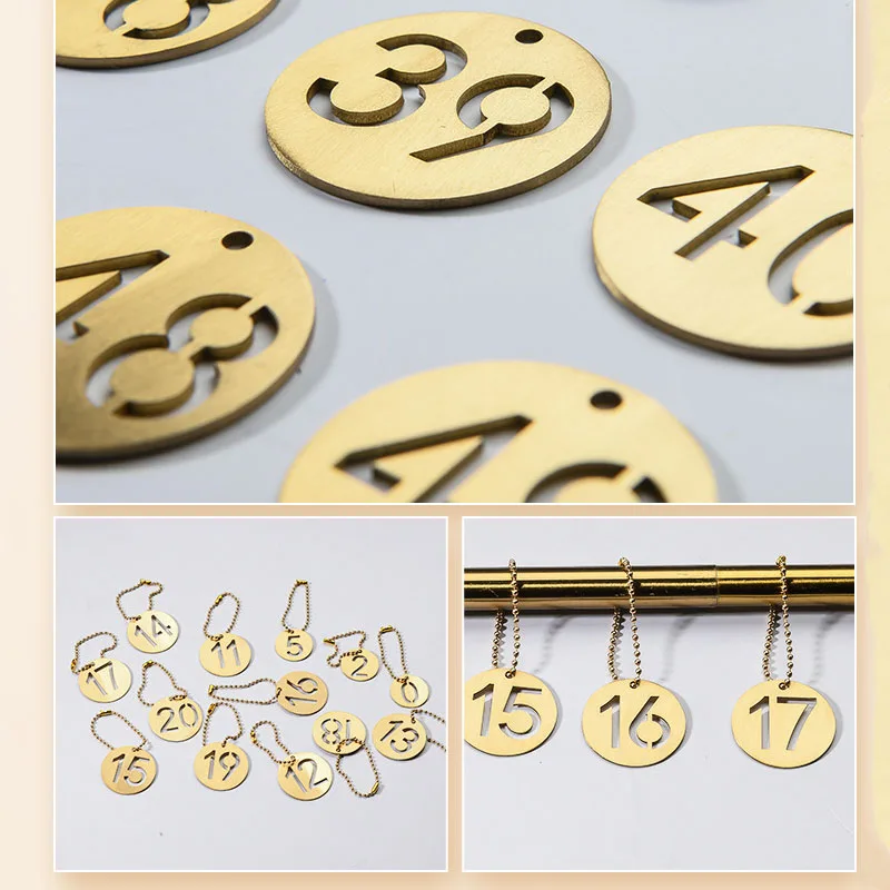 10PCS/Set Brass Number Plates Number Hangtags Labels Mark Signs Metal Number Markers For Keys Round Number Signs Tags