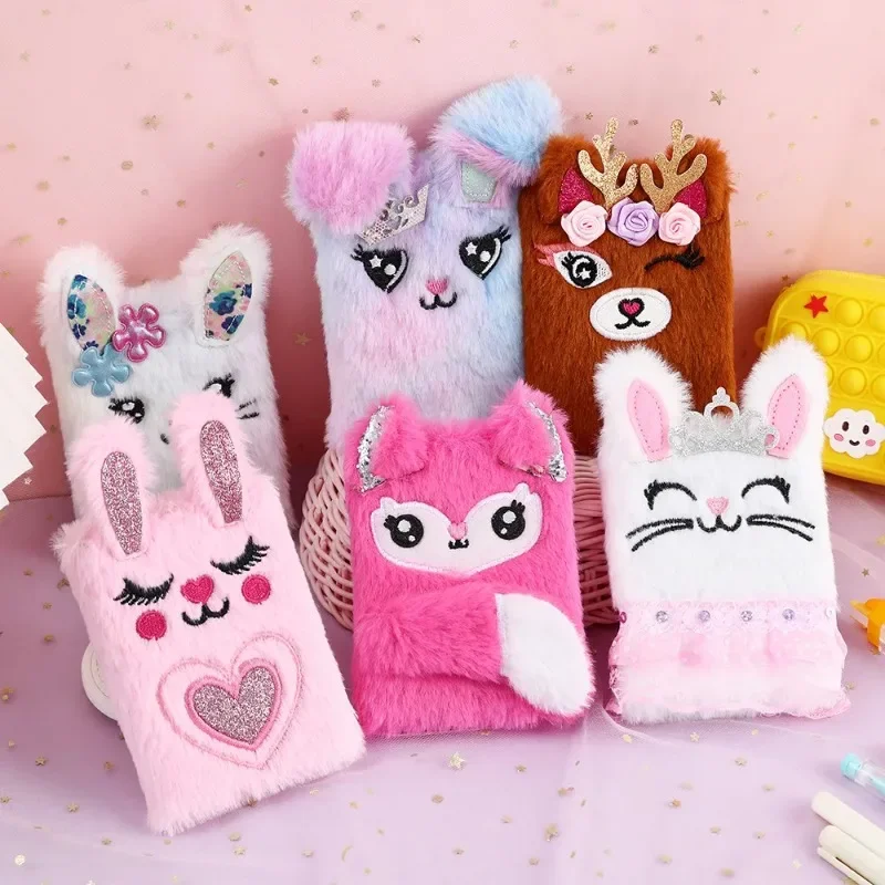 New Children's Notebook Cartoon Bunny Plush Notebook Girl Portable Mini Pocket Book Student Small Diary Gift Stationery Supplies