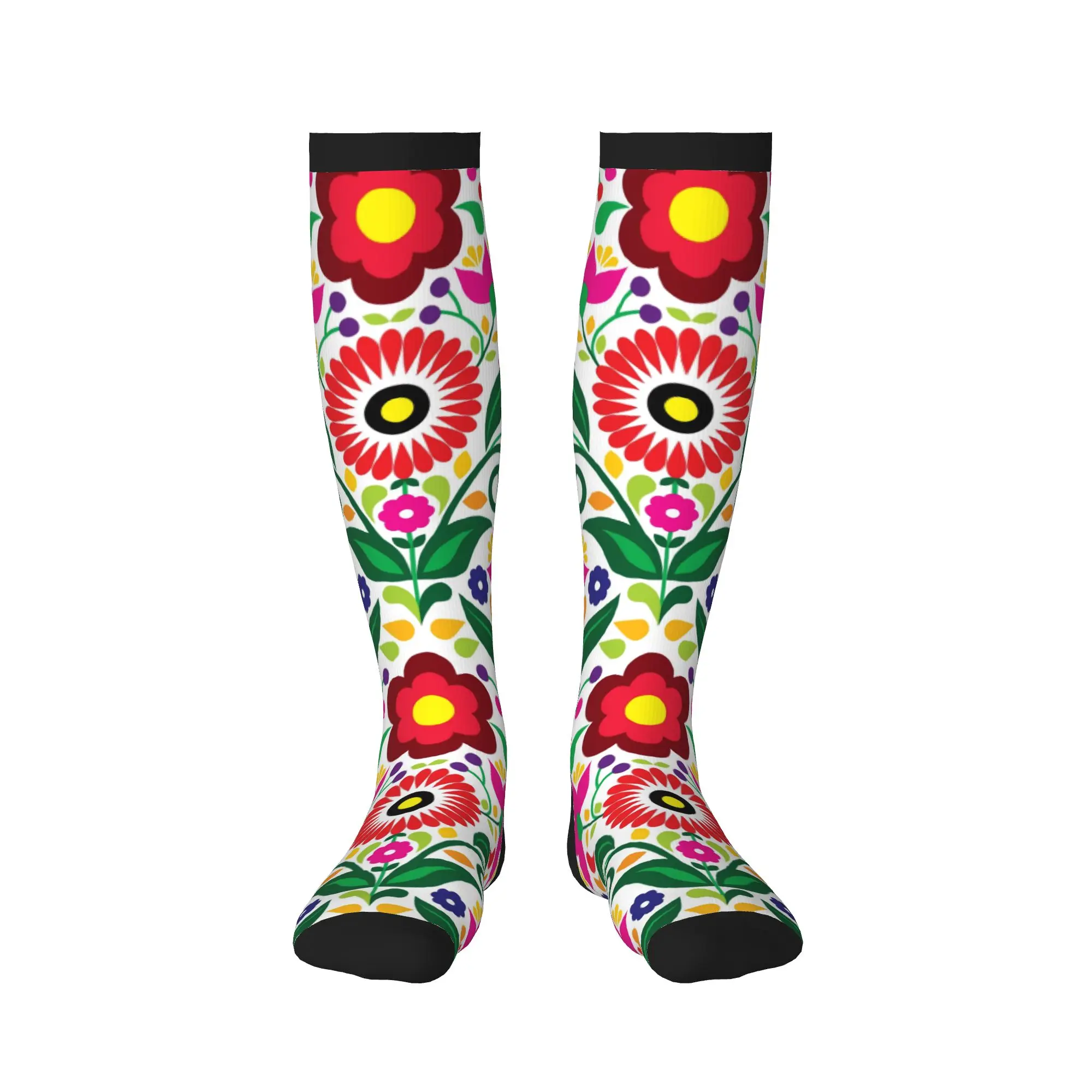 Colourful Floral Mexican Flowers Dress Socks Men Women Warm Fashion Novelty  Sports Compression Socks