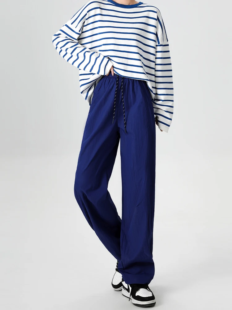 

High Waist Versatile Thin Sport Pants Casual Drapey Sweatpants Slim Straight Wide Leg Long Trousers for Young Women