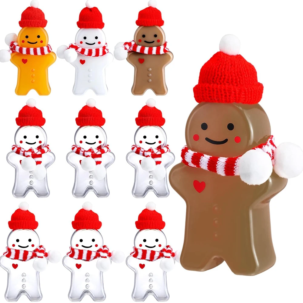 Christmas Gingerbread Man Bottles with Hat and Scarf Clear Christmas Juice Bottles with Lids Empty Plastic Drink Bottle Reusable