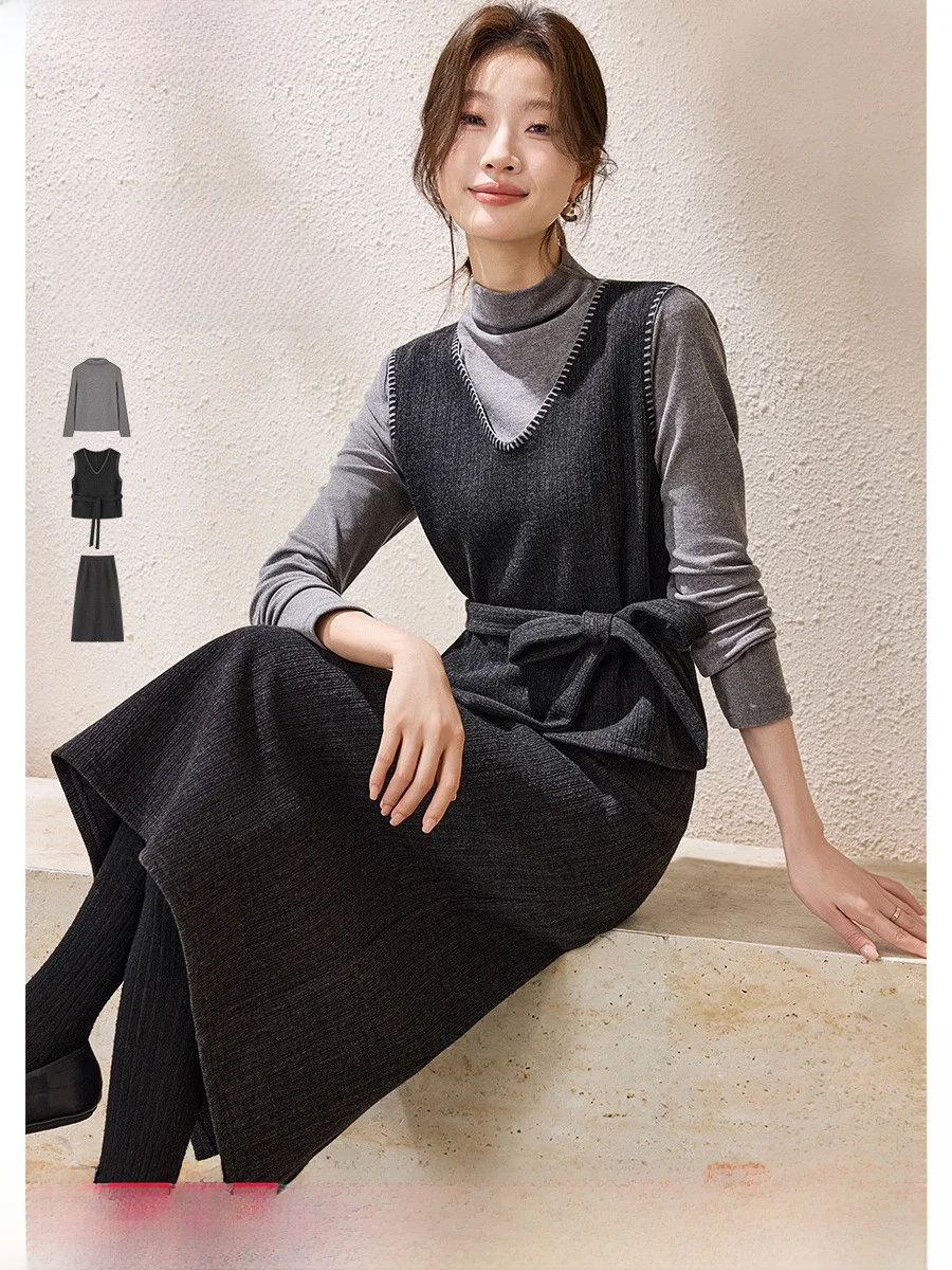 

Mo Han Mei утягивающий комплект футболок для поездок на работу, зимний высококачественный комплект с глушителем, юбка, комплект Ele Faionable для женщин