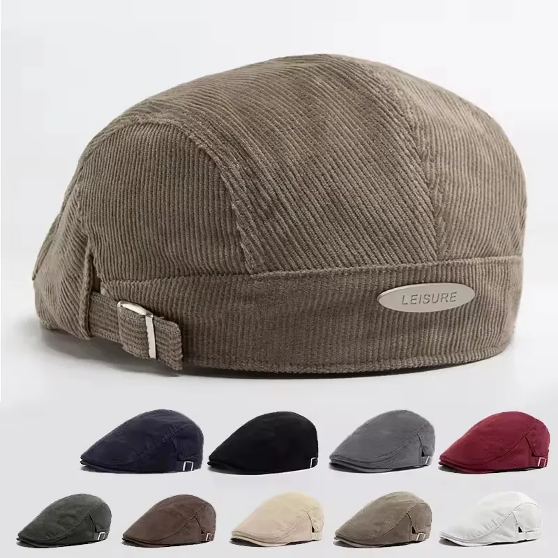 Men Fashion Corduroy Beret Spring Autumn Thick Warm Women's Flat Hat Vintage Casual Newsboy Cap Unisex Fashion Front Back Wear