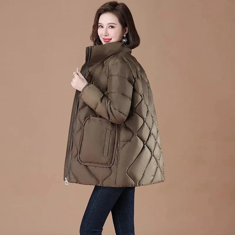 

Women's Winter Jacket New Puffer Coat 2022 Korean Stand Collar Down Cotton Padded Parkas Causal Pocket Zipper Warm Overcoat