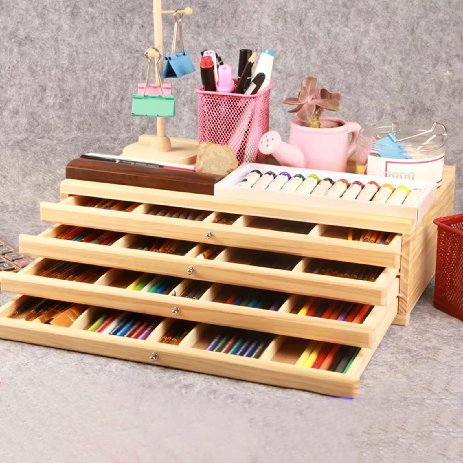 2-4 Drawer Artist Supply Organizer Portable Foldable Multipurpose Wood Artist Pencil and Brush Storage Box for Brushes Markers