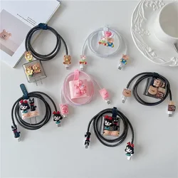 1 Set Cartoon Cable Protector Cover Kawaii Animal Charger Cable Protector Set Cute 18/20W Wire Charger Data Cable Line Protect