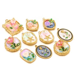 3pcs Macaron Pink Enamel Stainless Steel Rose Flower Pendants Vintage Necklaces Charms DIY Fashion Jewelry Findings Making