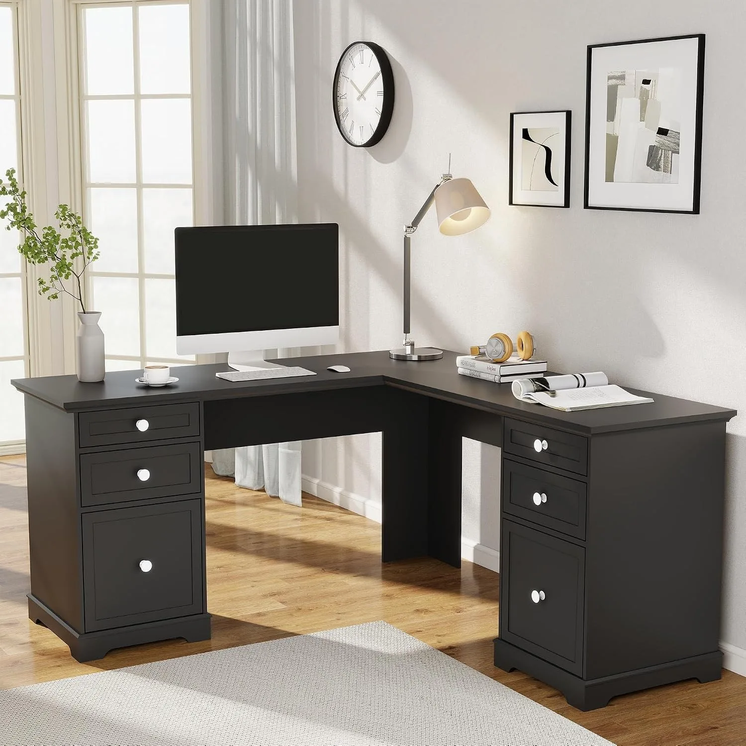 L Shaped Desk with Drawers: 60