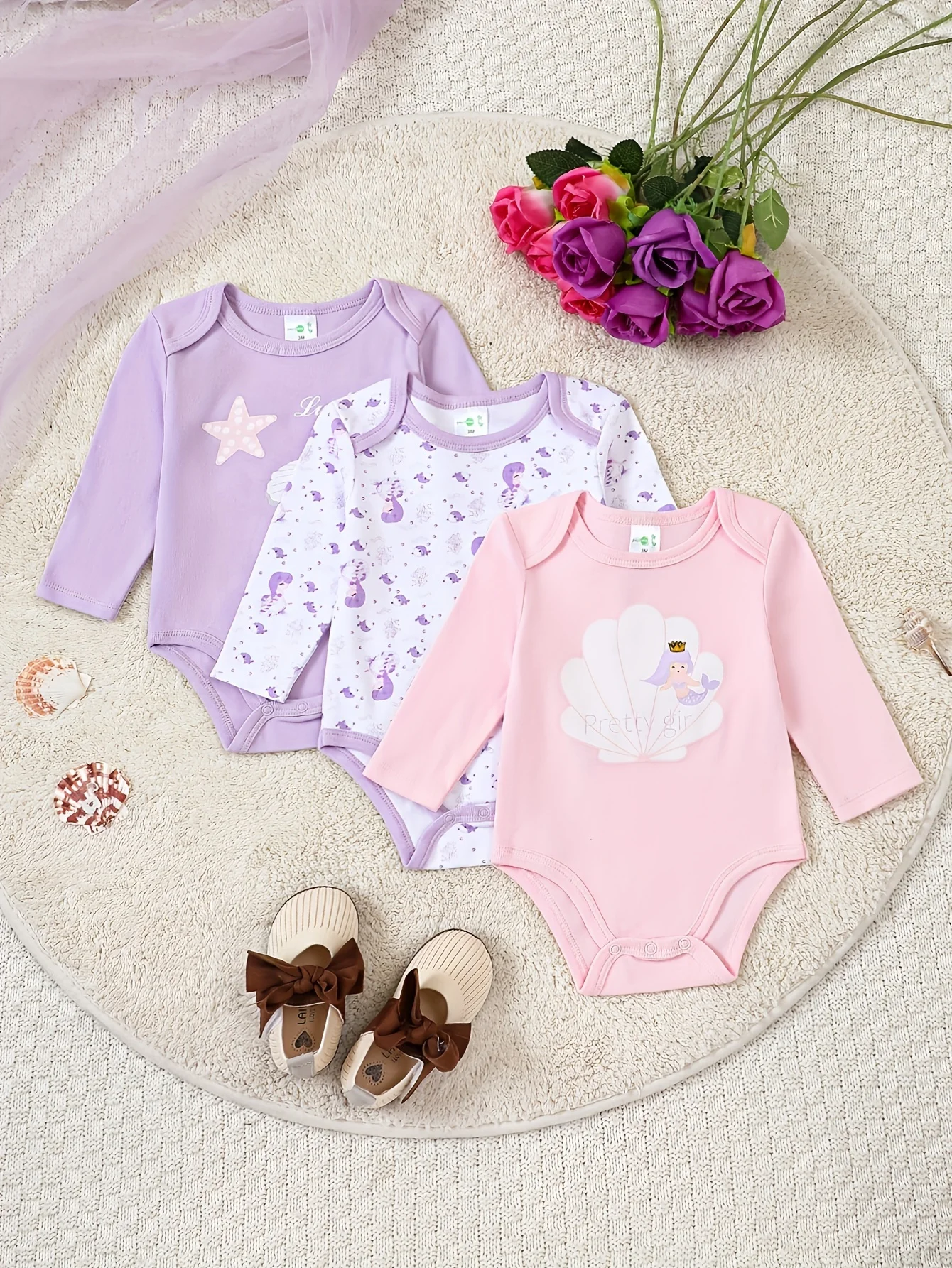 Babykleidung für Mädchen, 3-teilig, Baby-Strampler für Frühling und Herbst, Langarm-Strampler aus Baumwolle, Neugeborenenkleidung 0-12 Monate – Detail 1