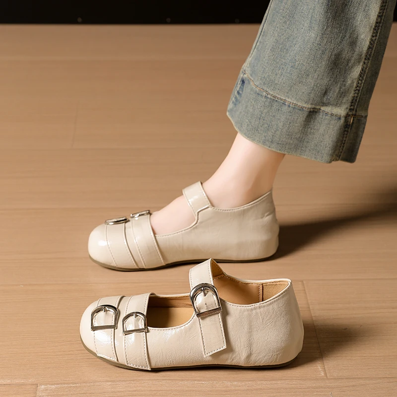 Outdoor Shallow Casual Ladies Flats Fashion Belt Buckle Women Mary Jane Shoes Spring Autumn Round Toe Breathable Flat Shoe New view 6