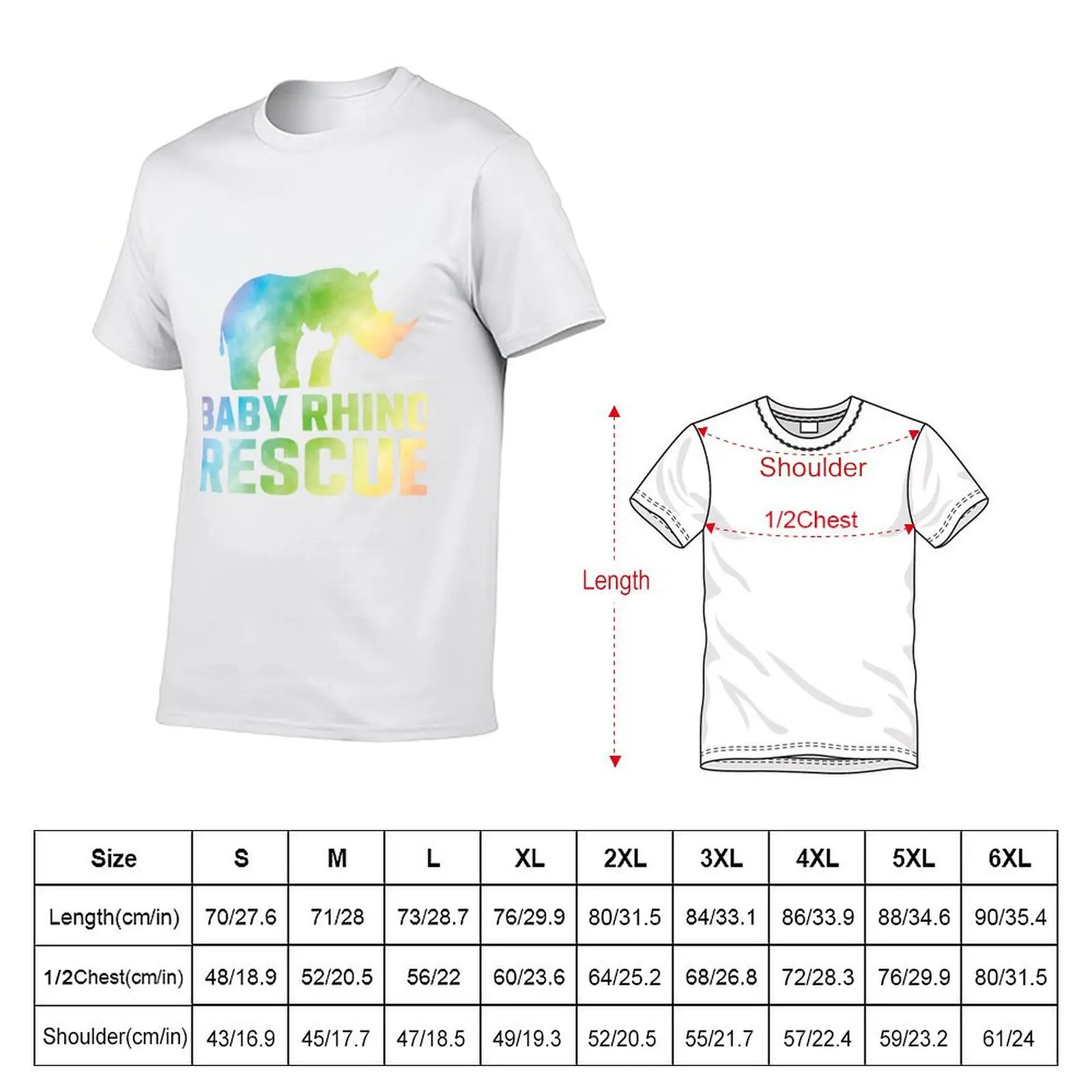 Baby Rhino Rescue rainbow watercolor logo T-Shirt Basic Solid Tee for Daily Use