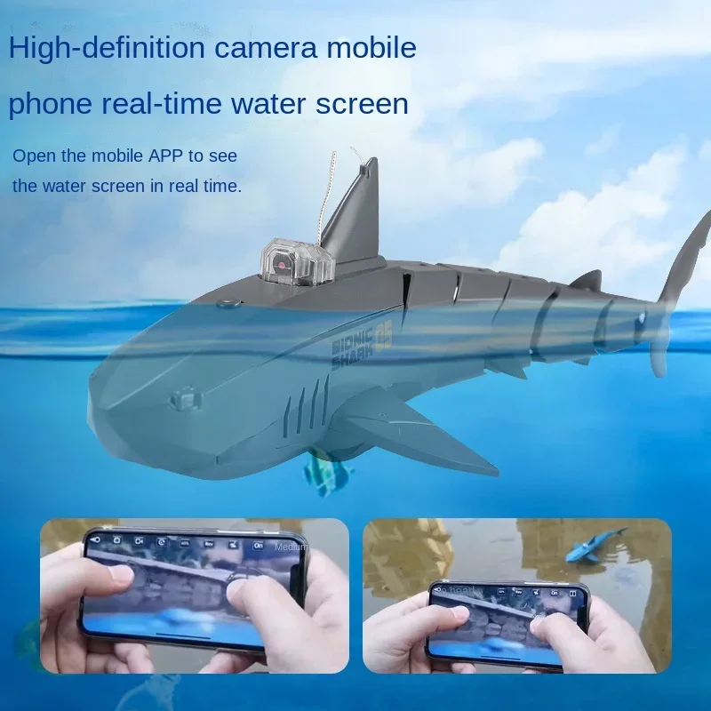 กล้อง HD รูปทรงฉลามบังคับวิทยุ ของเล่นสัตว์บังคับ สำหรับเล่นในอ่างอาบน้ำ สระว่ายน้ำ ของเล่นไฟฟ้าสำหรับเด็กผู้ชาย ของเล่นสุดเจ๋ง ฉลาม ยานดำน้ำ