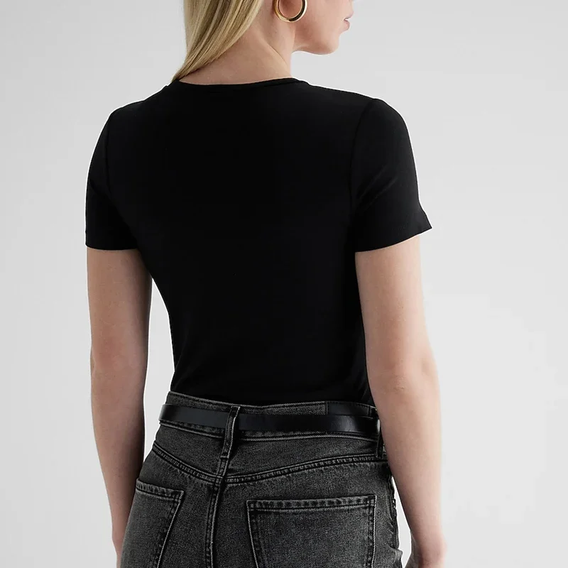 Camiseta de manga curta Omori Cat feminina, Tops femininos, Estampado de desenhos animados, Casual, Feminina, Camiseta preta