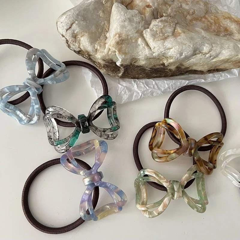 Korean version new pattern and color delicate hair accessories acetic acid bow  head rope hair ring niche ponytail hair rope