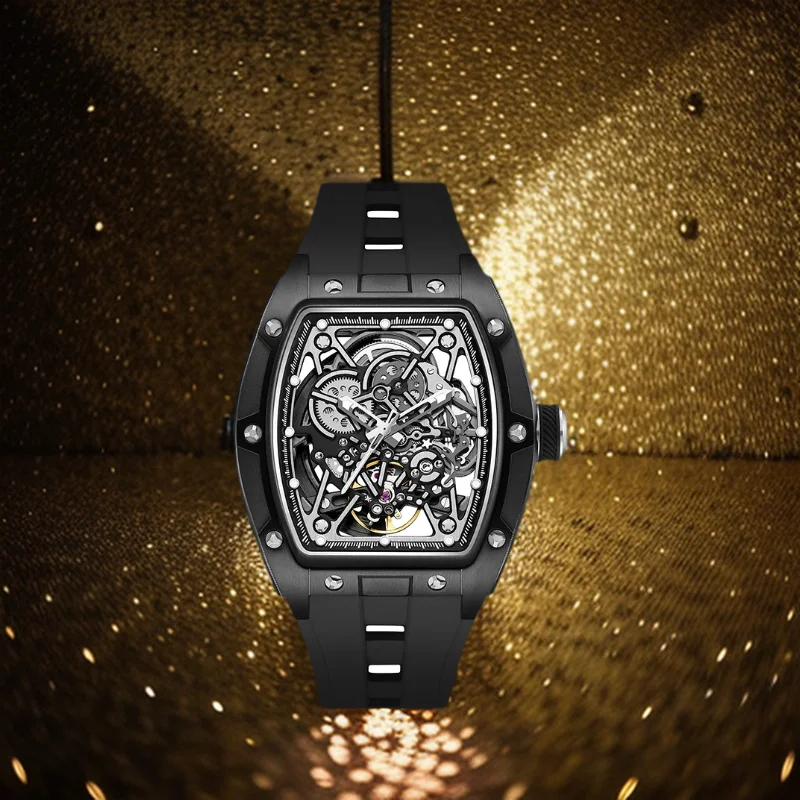 DG Design Mechanical Watch Hollow Out Automatic Movement Sport Wristwatches Waterproof Silicone Strap Watches