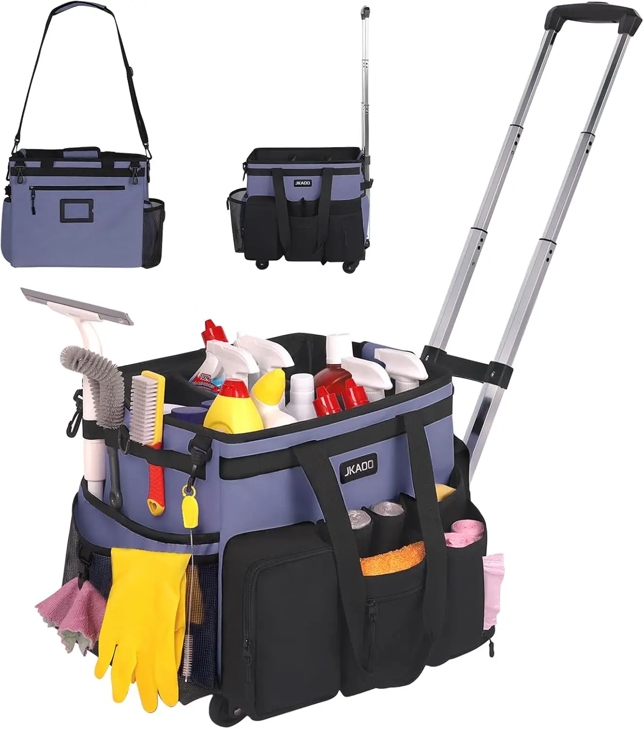 

Large Rolling Cleaning Caddy Bag with Detachable Trolley, Waterproof Organizer for Home, Car, Office