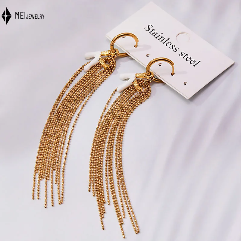 Simple Atmospheric Oil Dripping Letter K Round Bead Chain Tassel Ear BuckleFashionable Versatile Stainless Steel Jewelry Earring