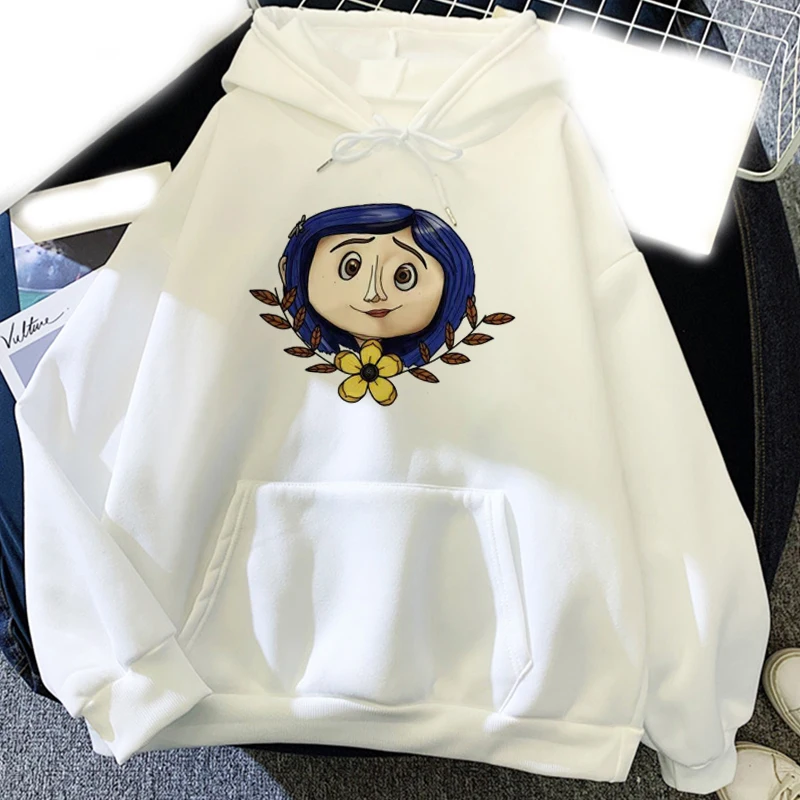 Cartoon Coraline felpa con cappuccio da uomo moda uomo e donna semplice Pullover a maniche lunghe Street Harajuku felpa grande alla moda