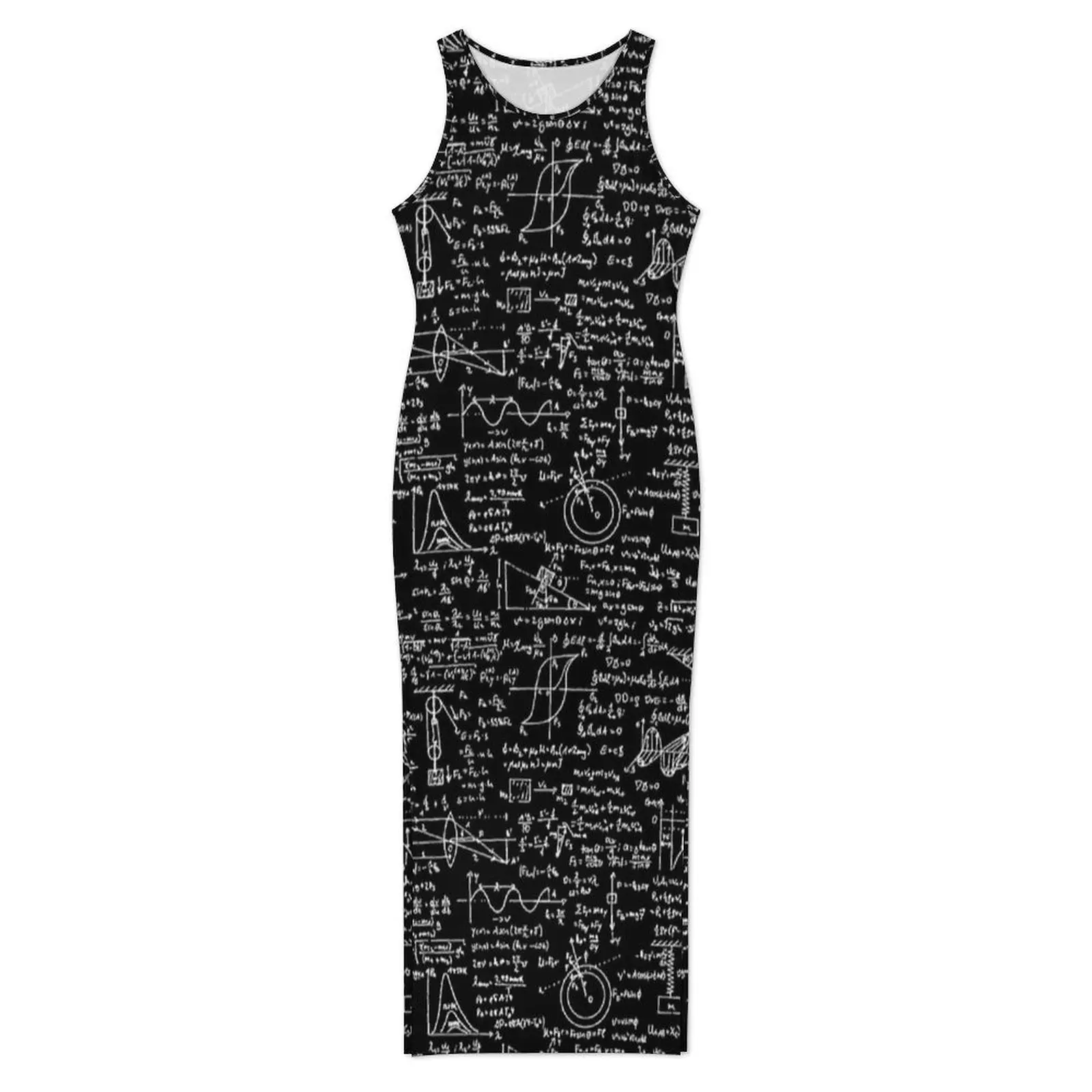 Black Physics Formula Print Dress Sleeveless  Pretty Maxi Dresses Spring Korean Fashion Graphic Bodycon Dress 2XL 3XL 4XL