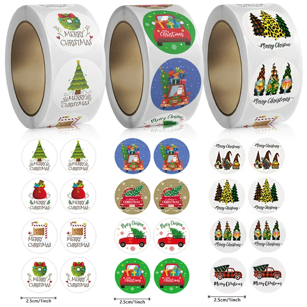 

500pcs/roll New Merry Christmas Sticker 1inch Holiday Party Gift Decoration Sealed Envelope Stickers Happy New Year Baking Label